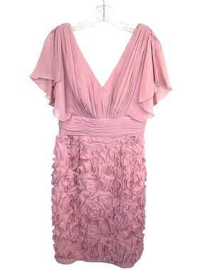 JS Collections Women's 8 Blush Pink Chiffon Dress 3D Rosette Flutter Sleeve